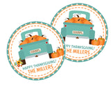 Aqua pumpkin truck Thanksgiving sticker with soft harvest colors