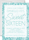 Aqua sweet 16 birthday invitations glitter bokeh design