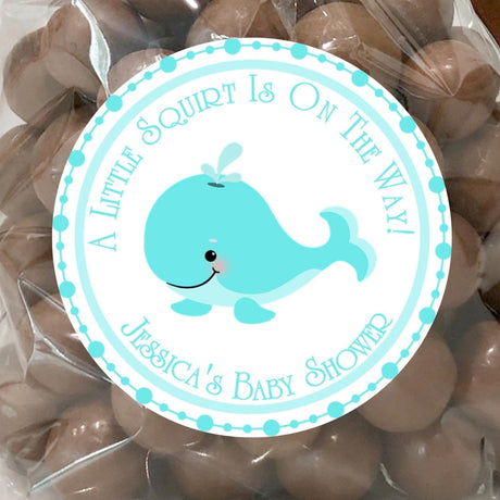 Aqua whale baby shower sticker
