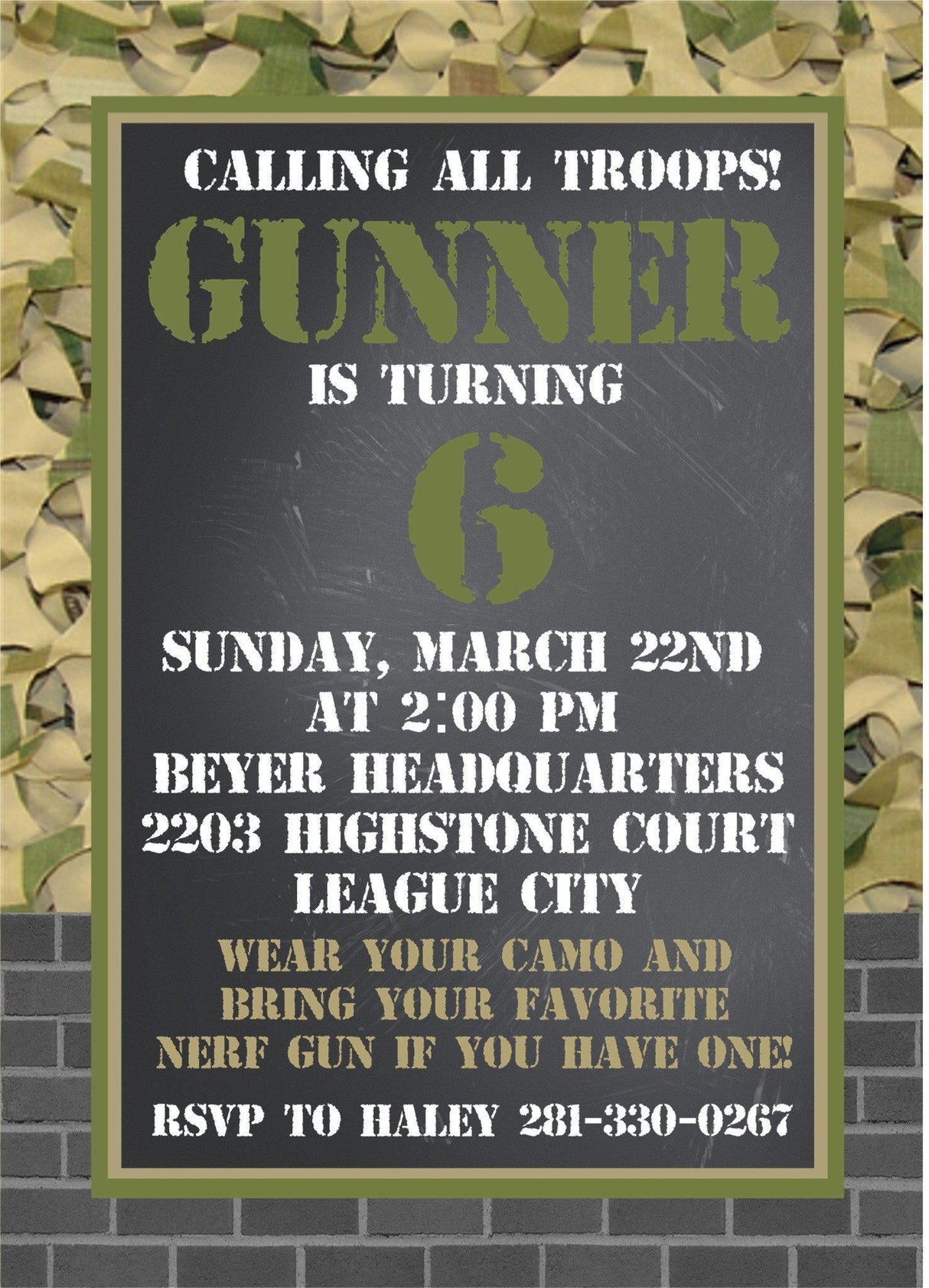 Army Birthday Party Invitations