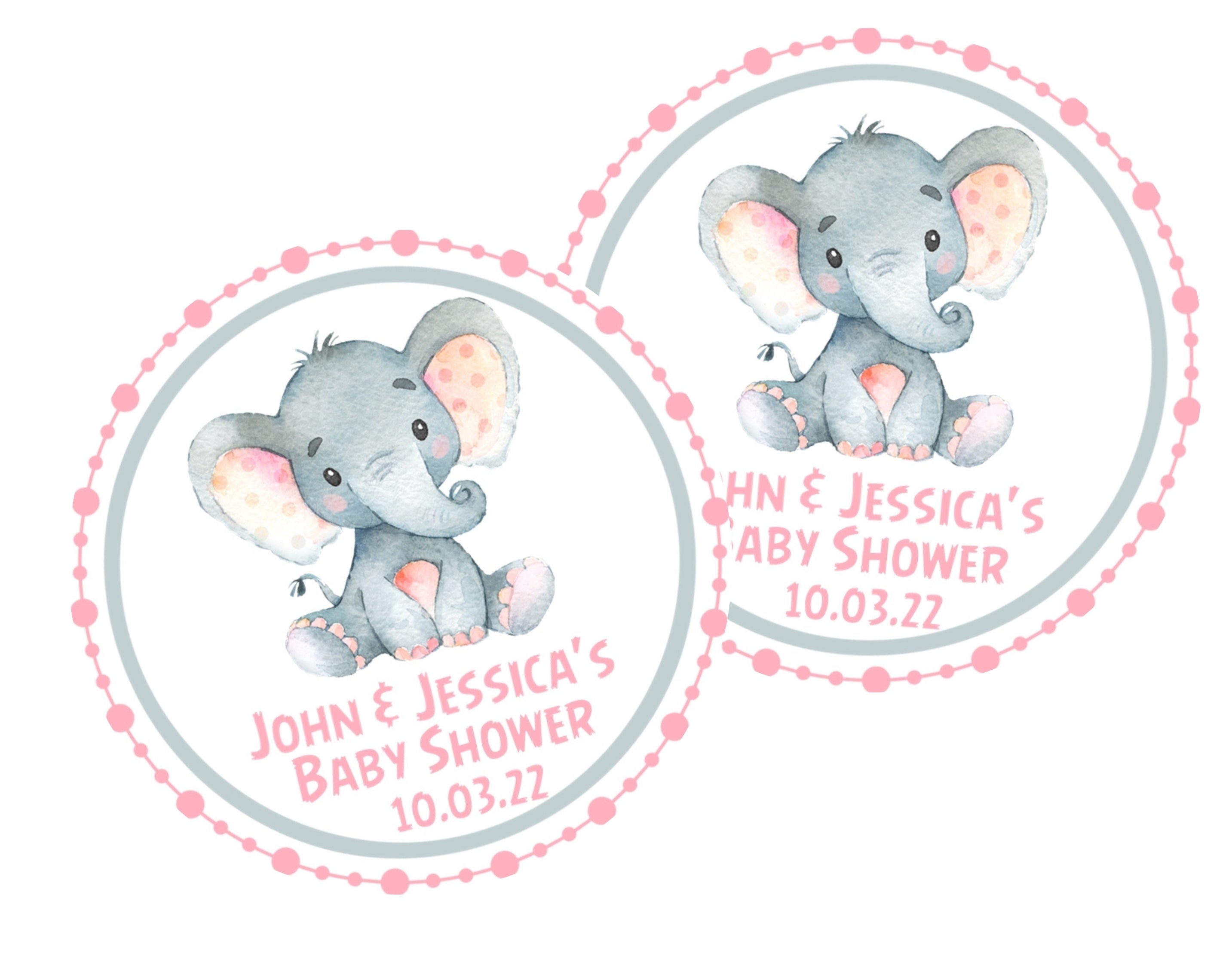 Pink Elephant Baby Shower Stickers Or Favor Tags