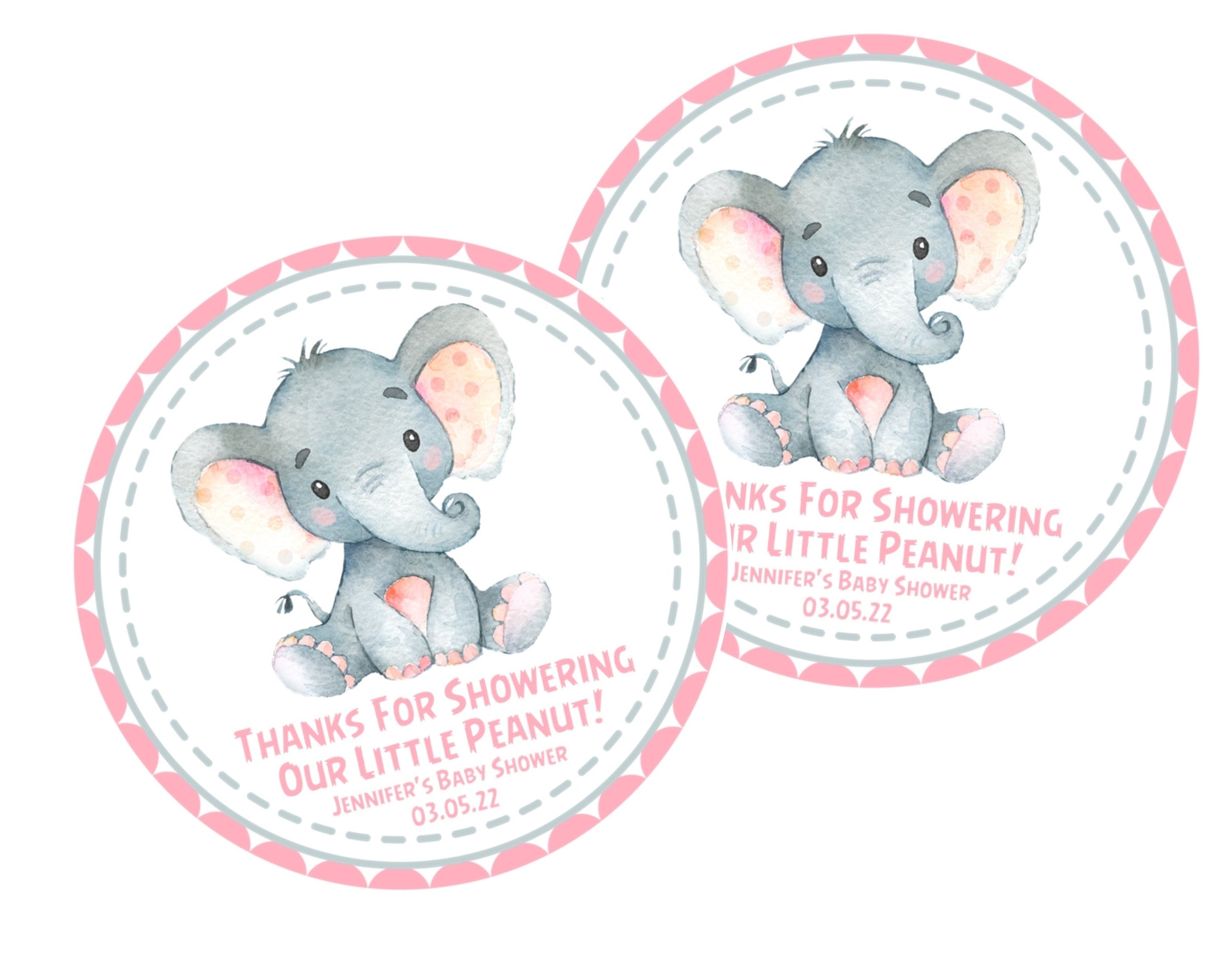 Pink Elephant Baby Shower Stickers Or Favor Tags