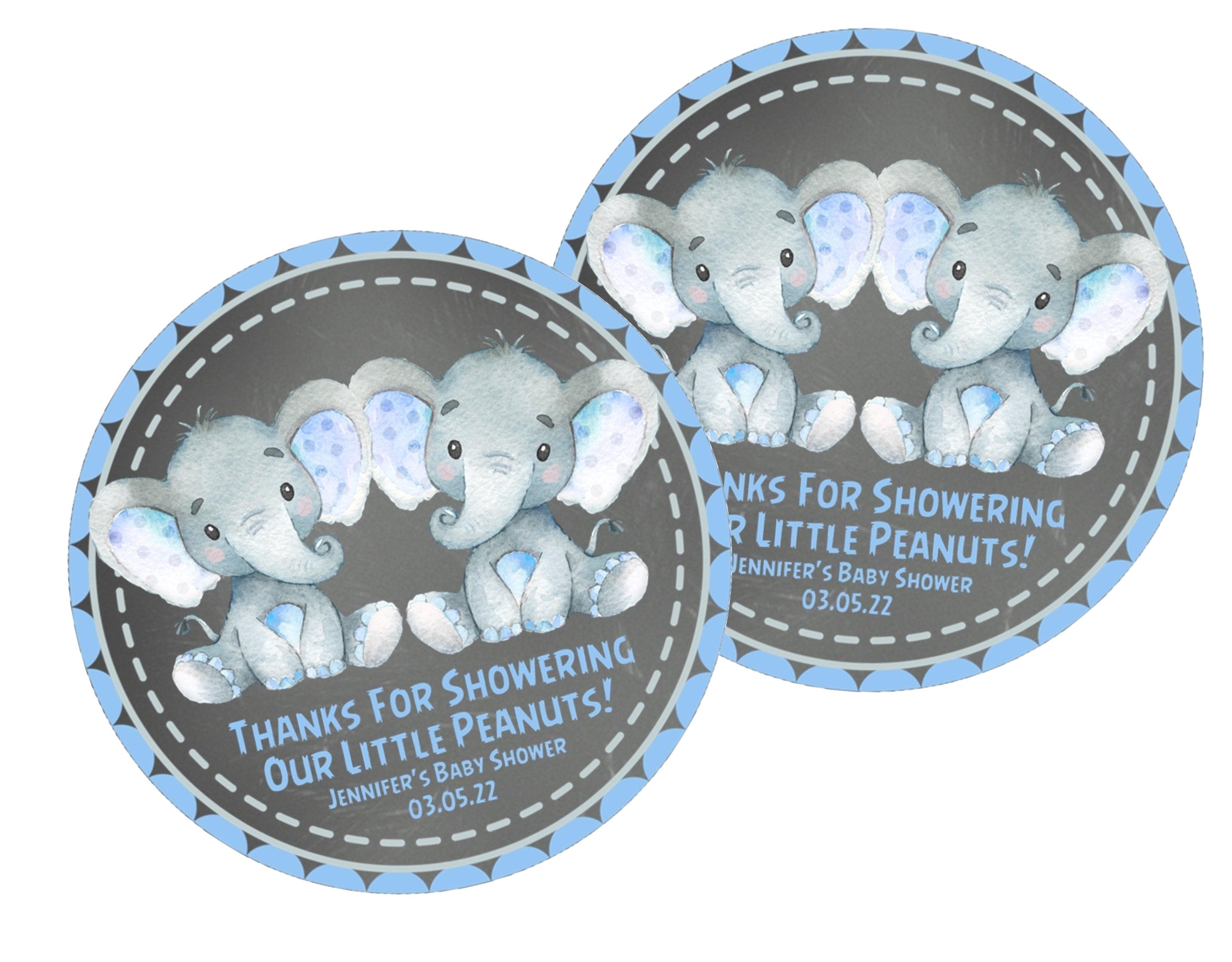 Twins Elephant Baby Shower Stickers Or Favor Tags