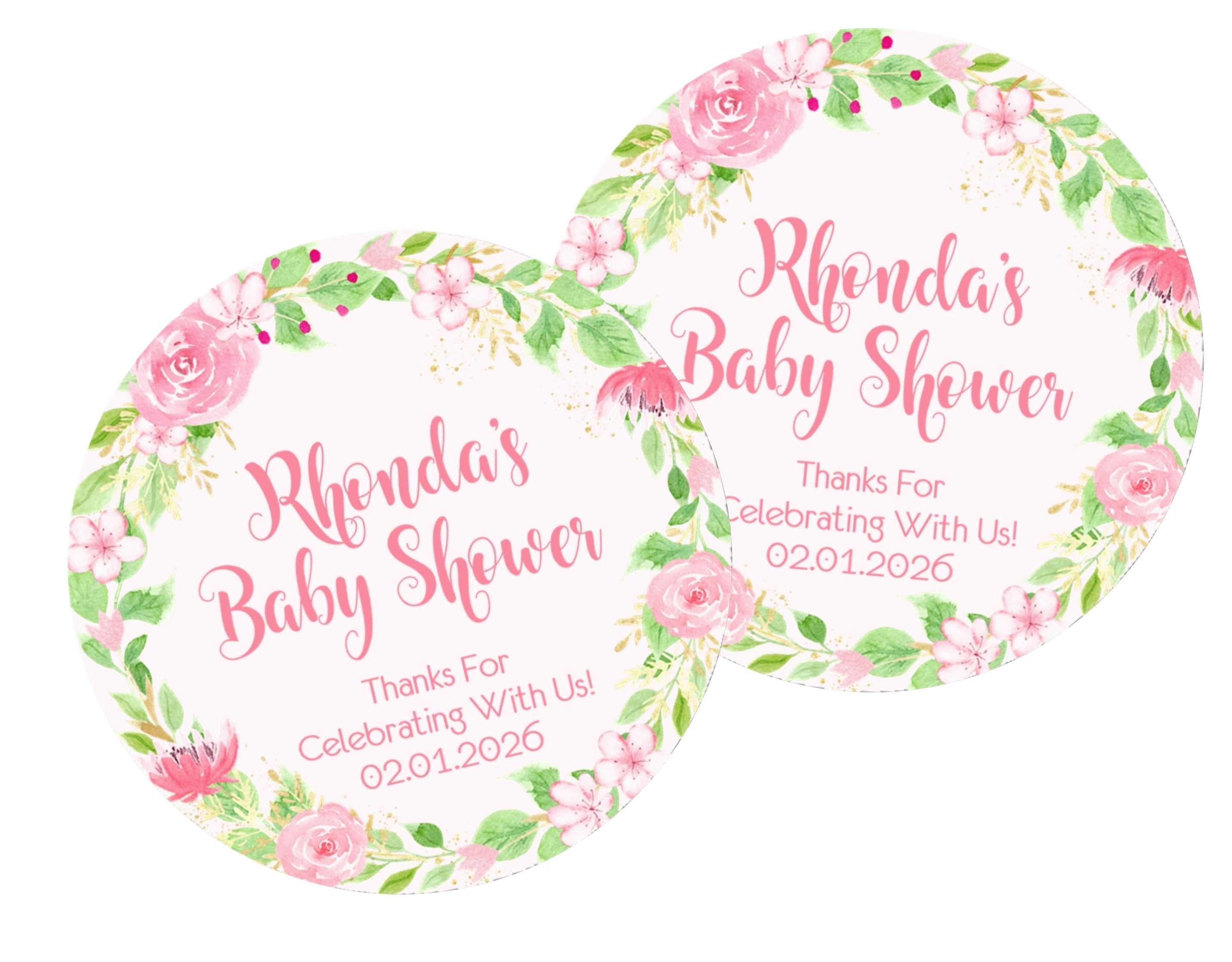 Pink Floral Baby Shower Stickers Or Favor Tags