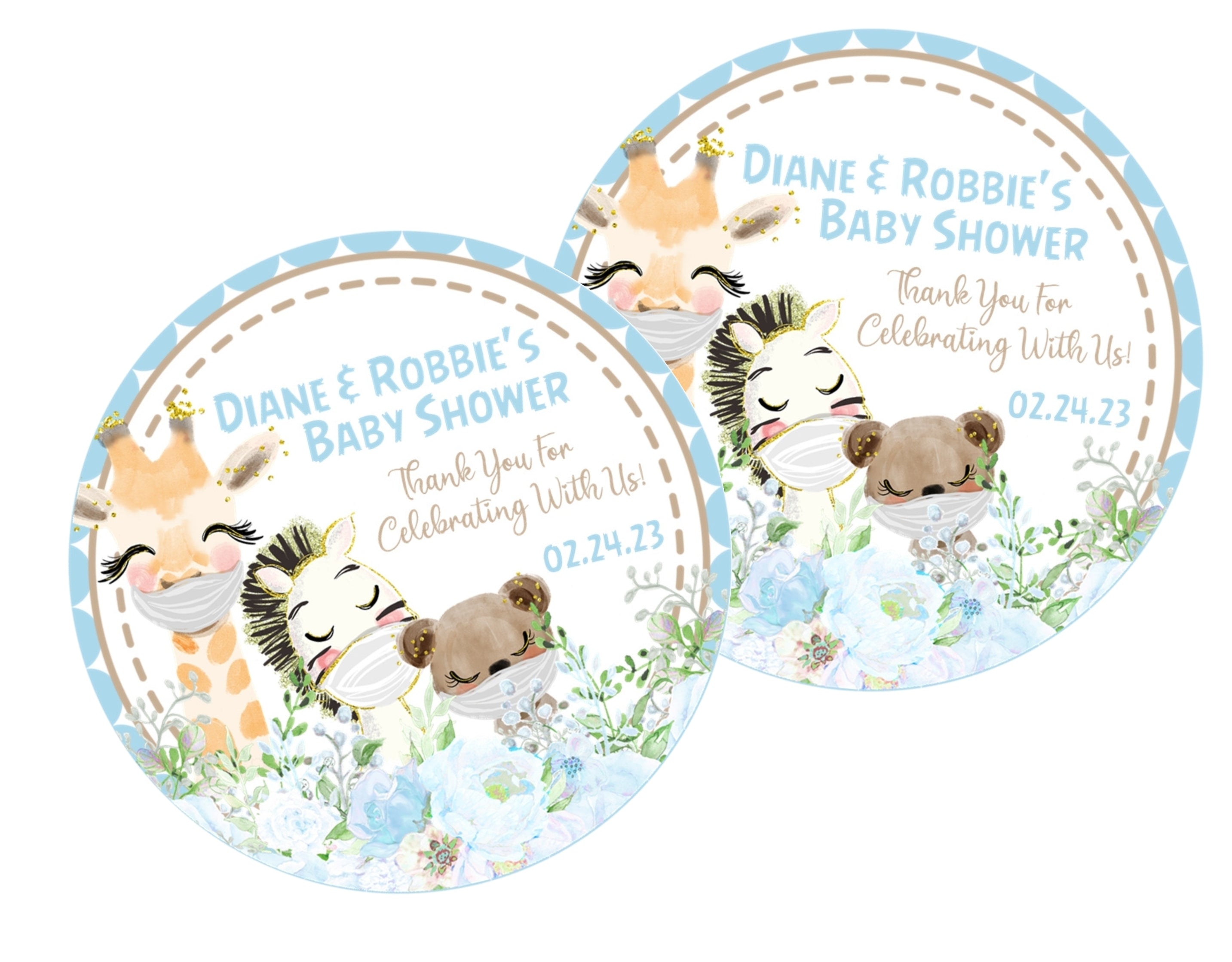 Boys Safari Animals Baby Shower Stickers