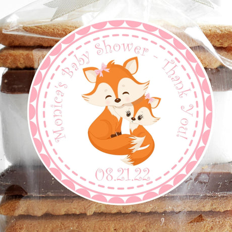 Baby girl fox favor label