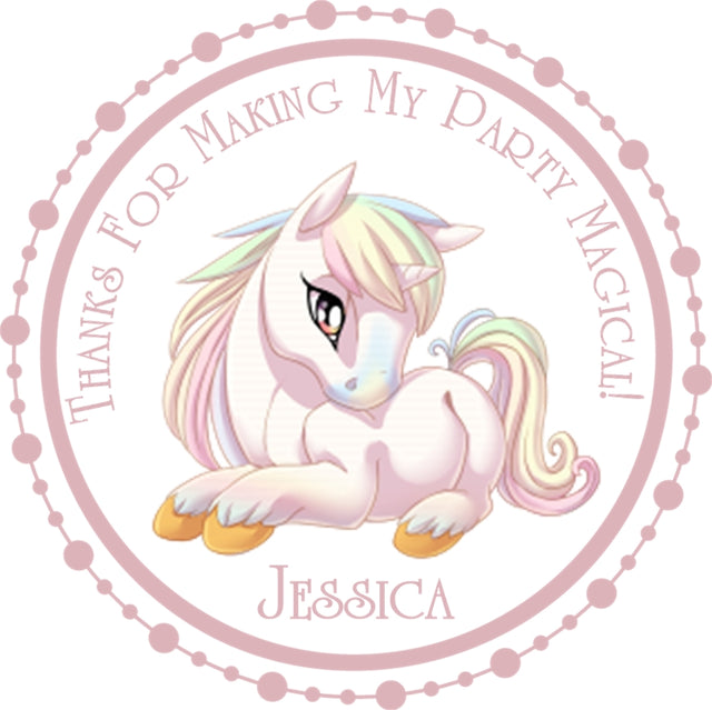 Baby unicorn birthday party sticker labels
