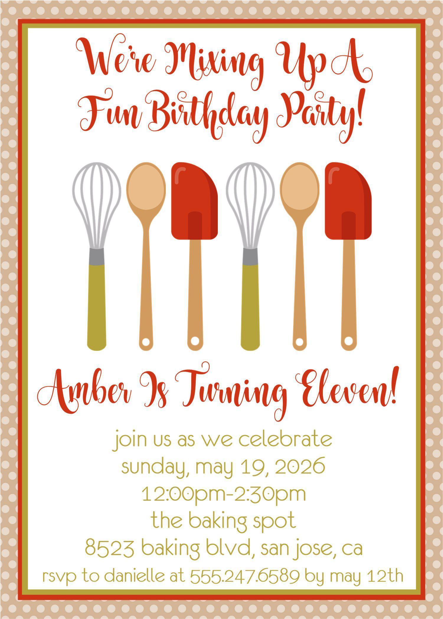 Baking Birthday Party Invitations