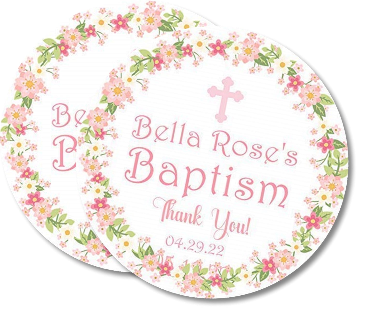 Girls Pink Floral Baptism Stickers