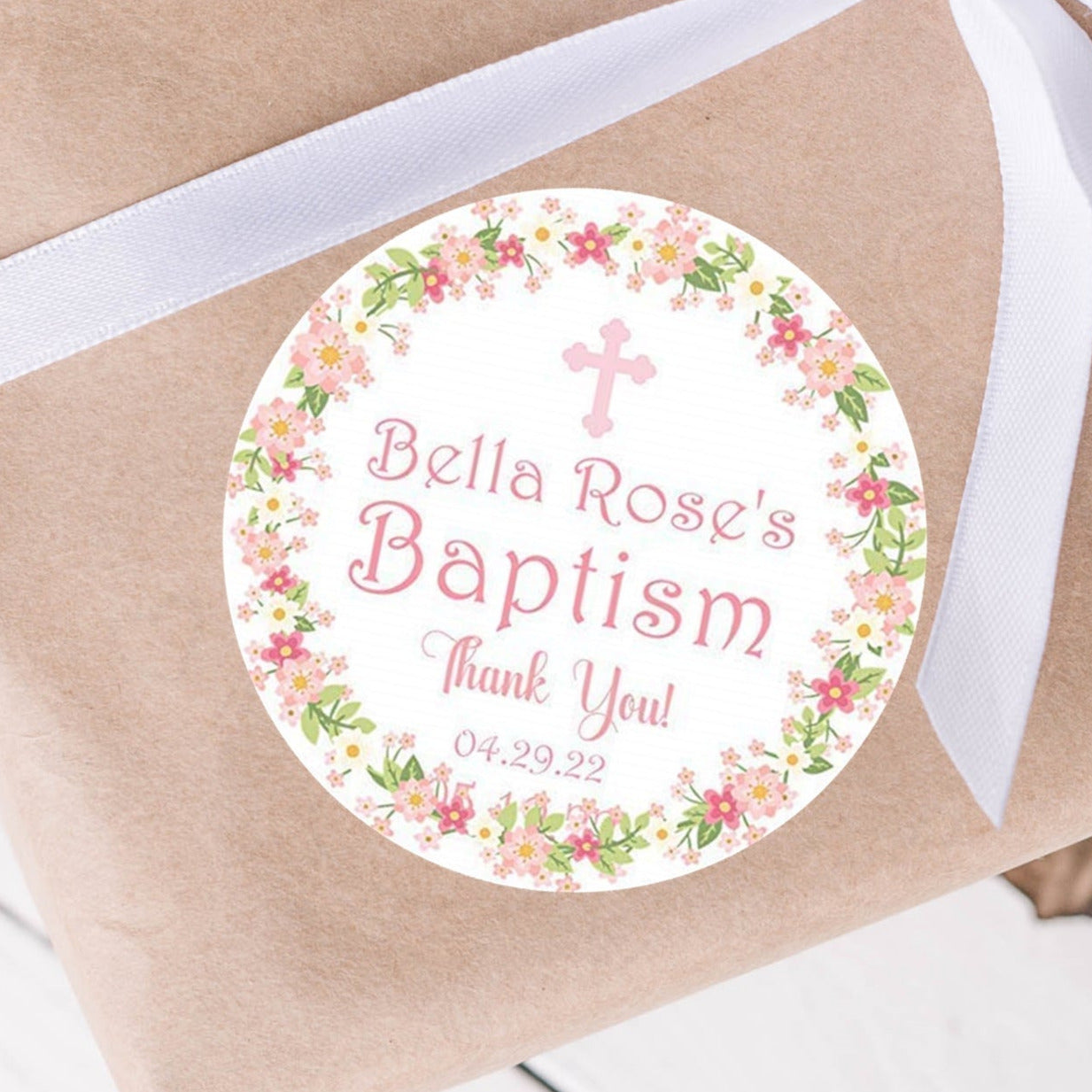 Girls Pink Floral Baptism Stickers