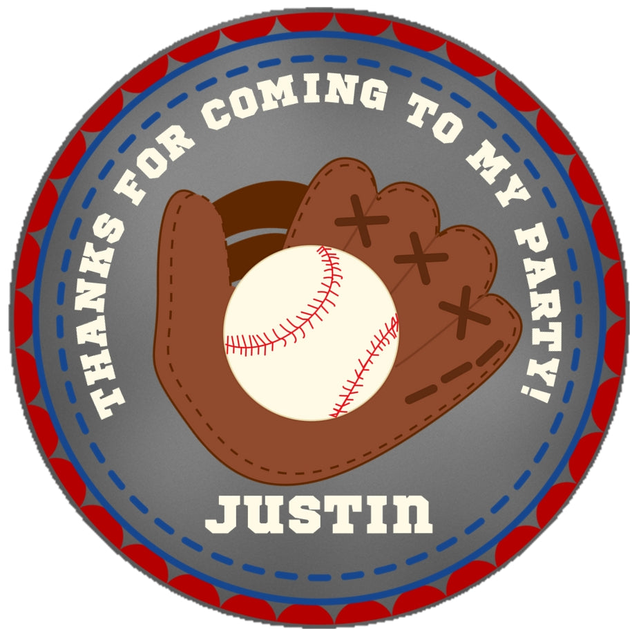 Baseball birthday sticker with glove and ball design