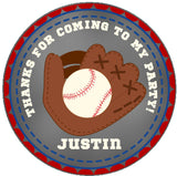 Baseball birthday sticker with glove and ball design