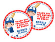 Baseball player birthday sticker with red star border