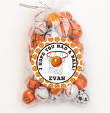 Basketball birthday sticker with hoop and ball slam dunk design