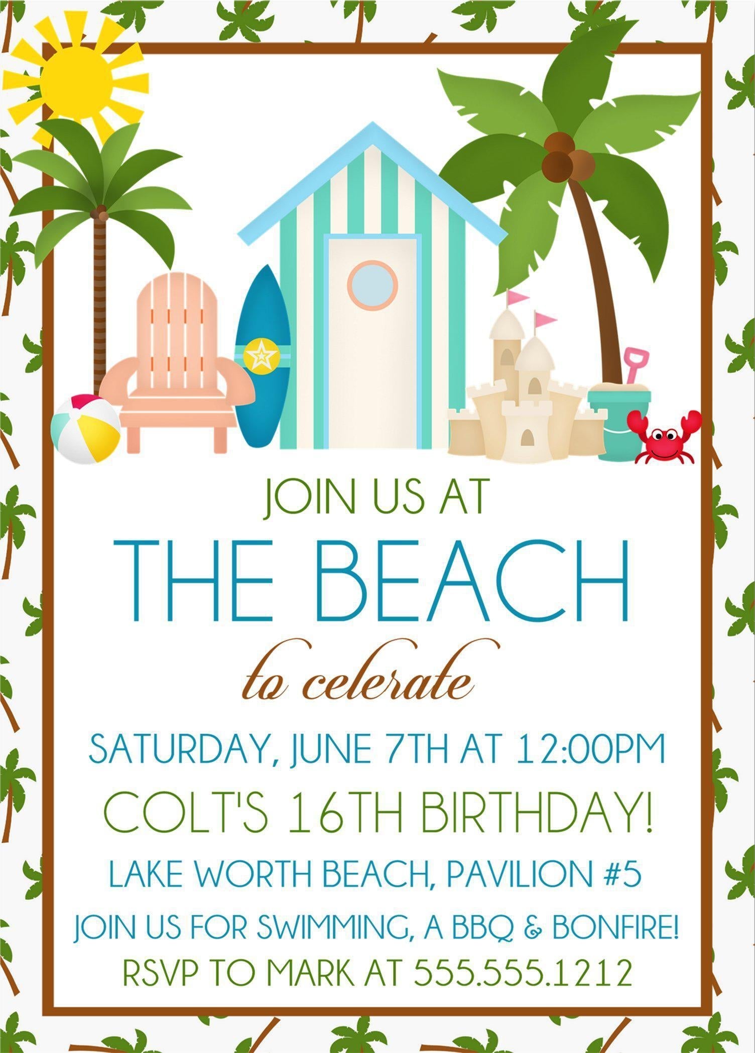 Beach Birthday Party Invitations