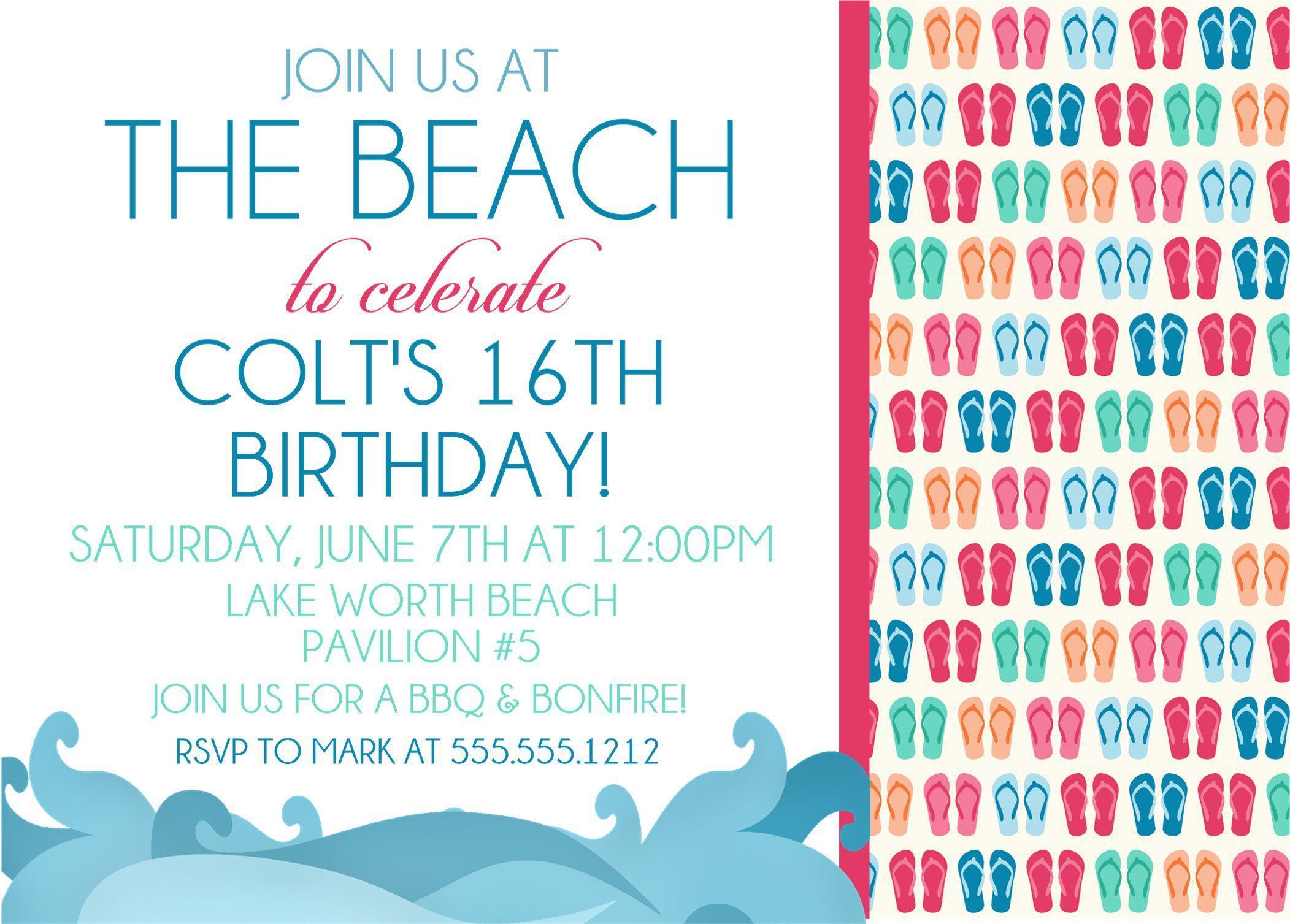 Beach Birthday Party Invitations