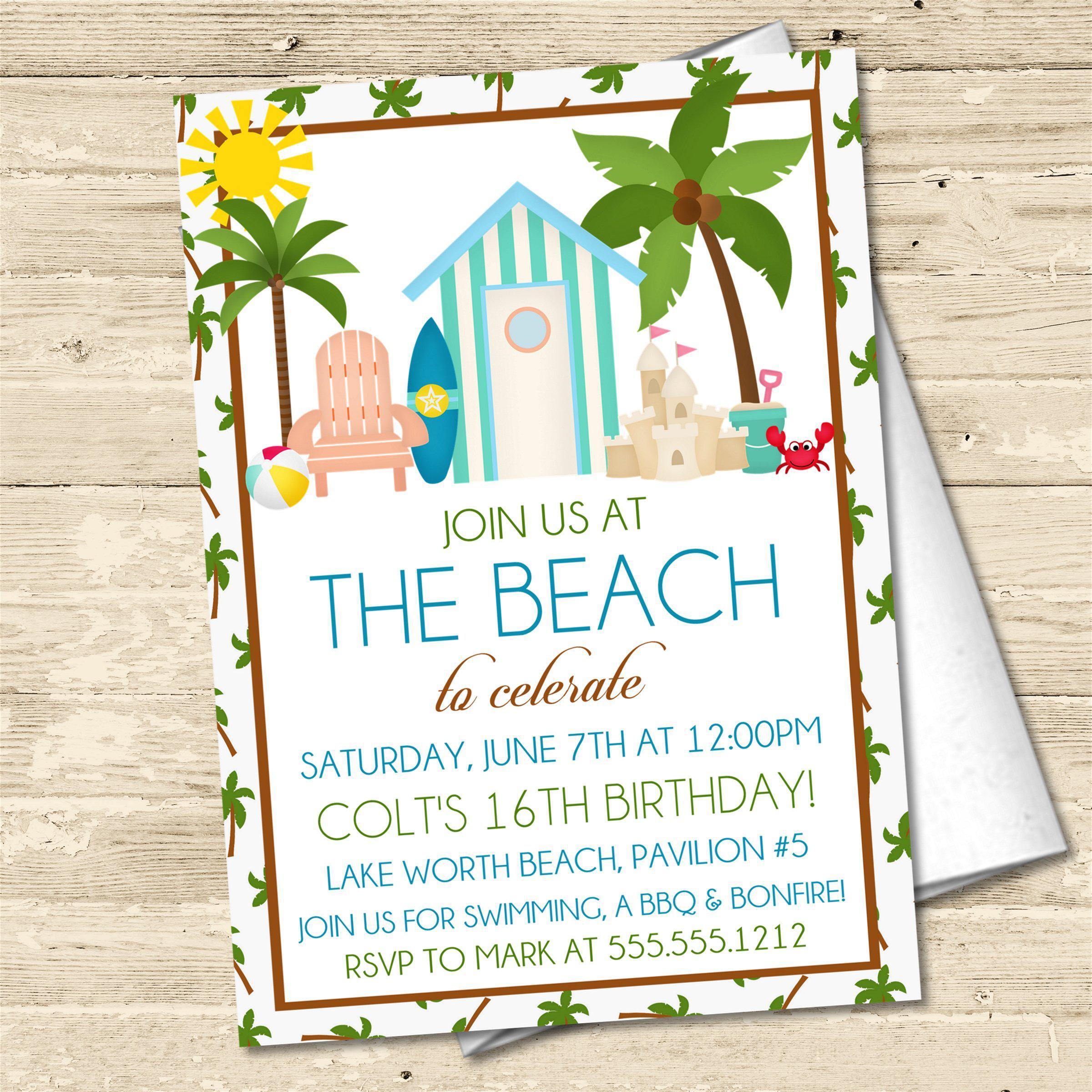 Beach Birthday Party Invitations