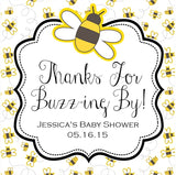 Bee baby shower sticker with buzzing bees pattern design