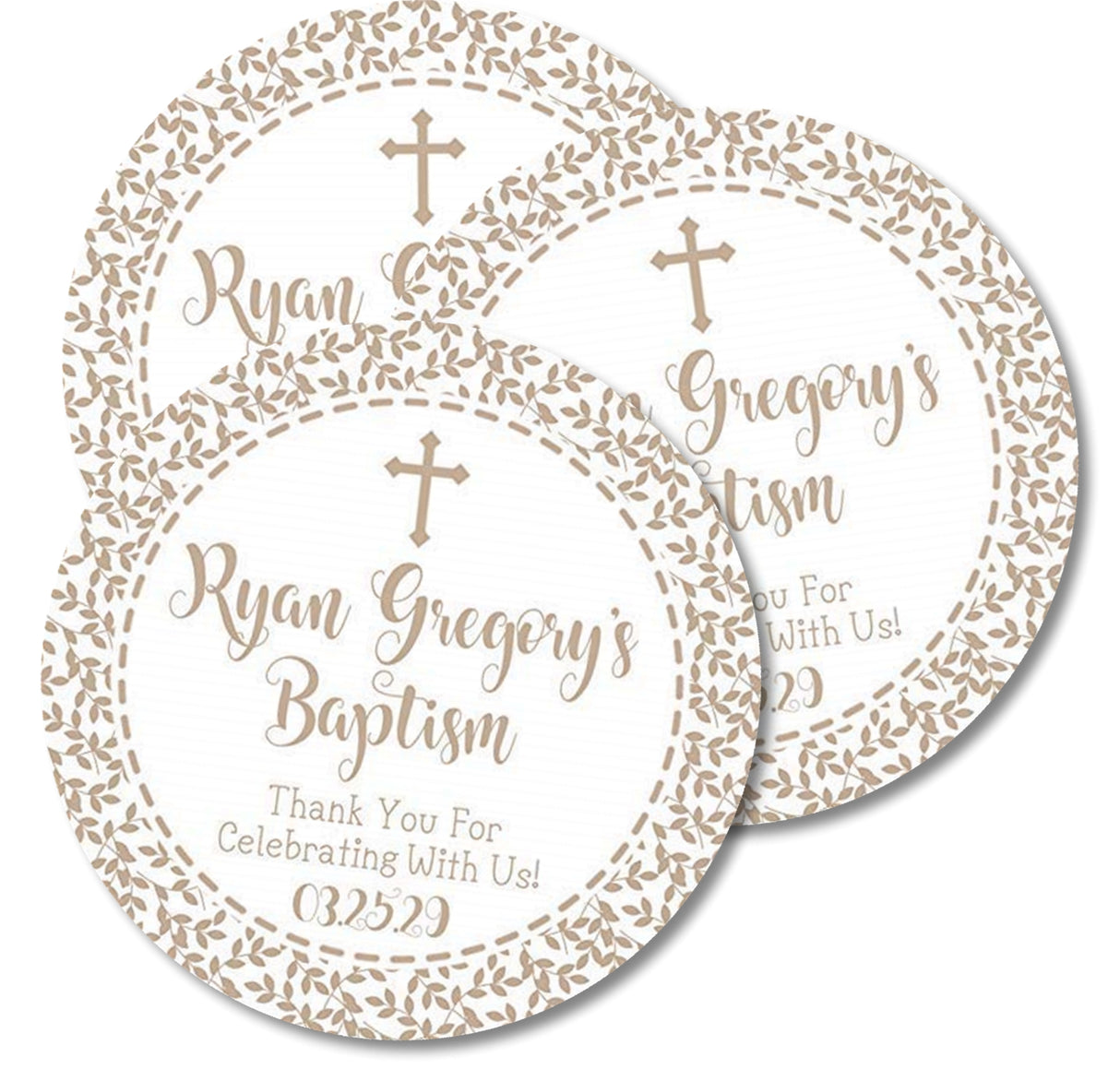 Beige Baptism favor label