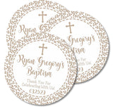 Beige Baptism favor label