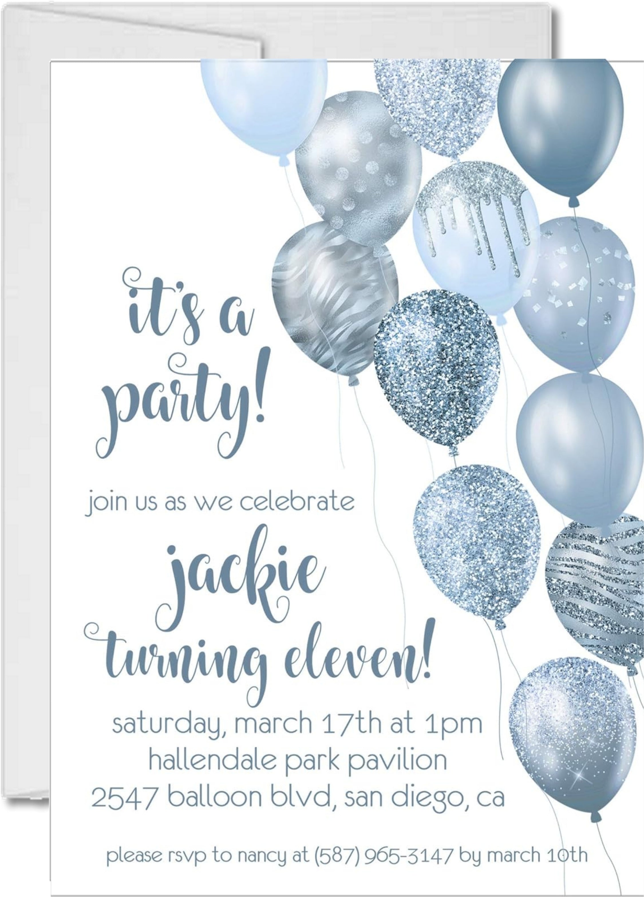 Blue Balloon Sweet 16 Party Invitations