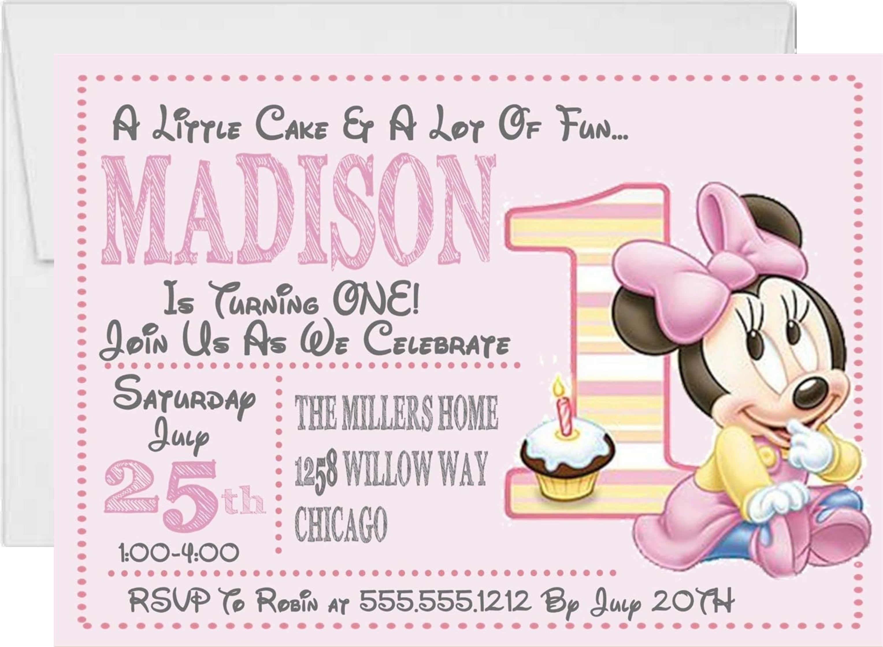 Minnie Mouse 1st Birthday Party Invitations