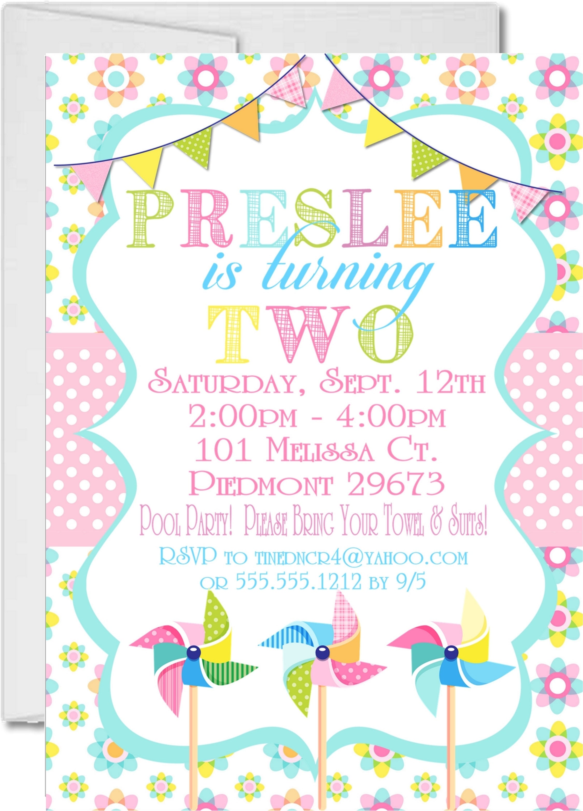 Pinwheel Birthday Party Invitations