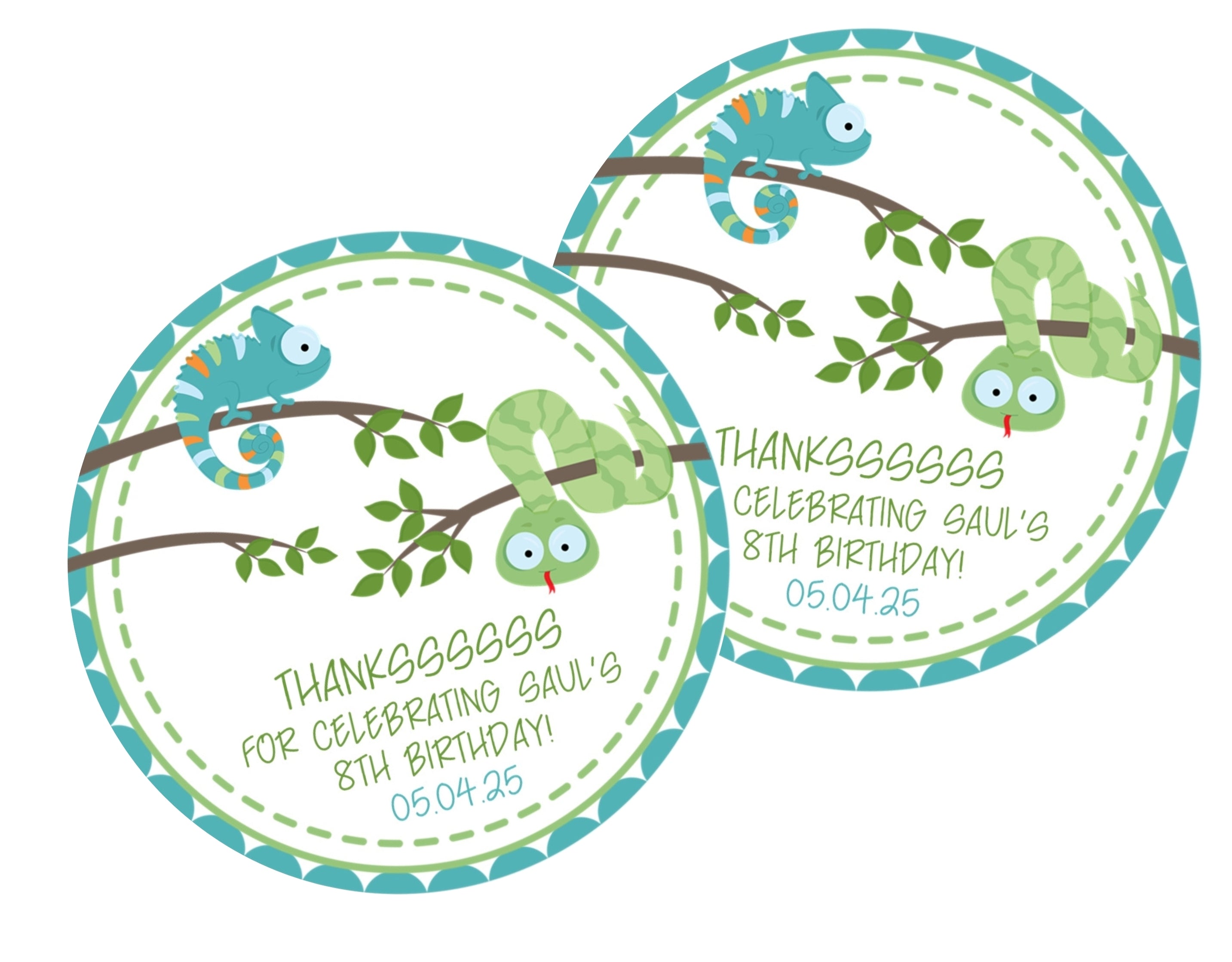 Reptile Birthday Party Stickers Or Favor Tags