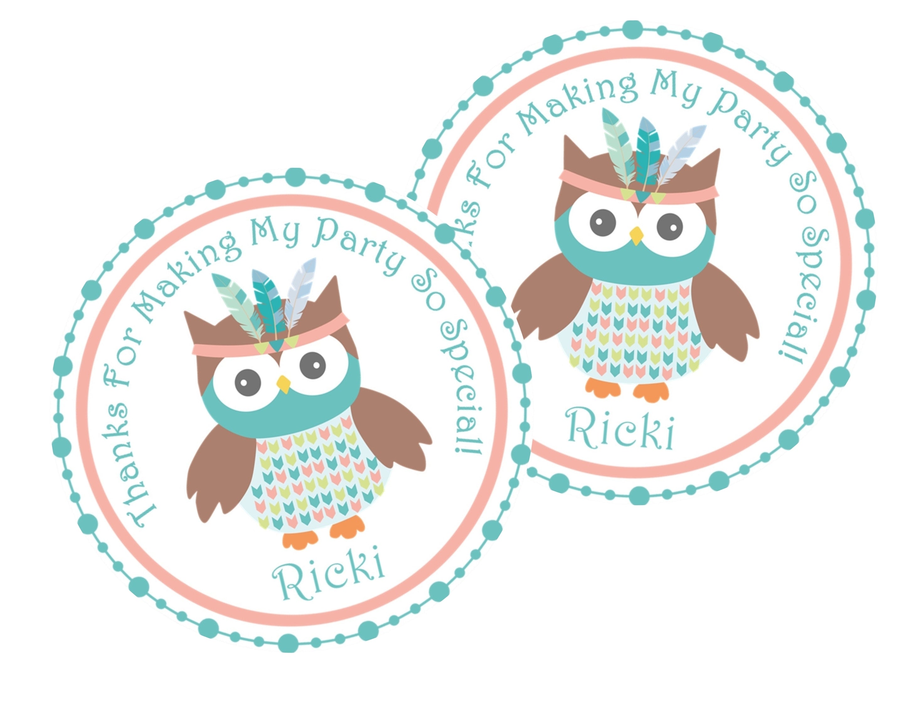 Tribal Woodland Owl Birthday Stickers