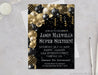 Black And Gold Balloon Super 16 Birthday Party Invitations