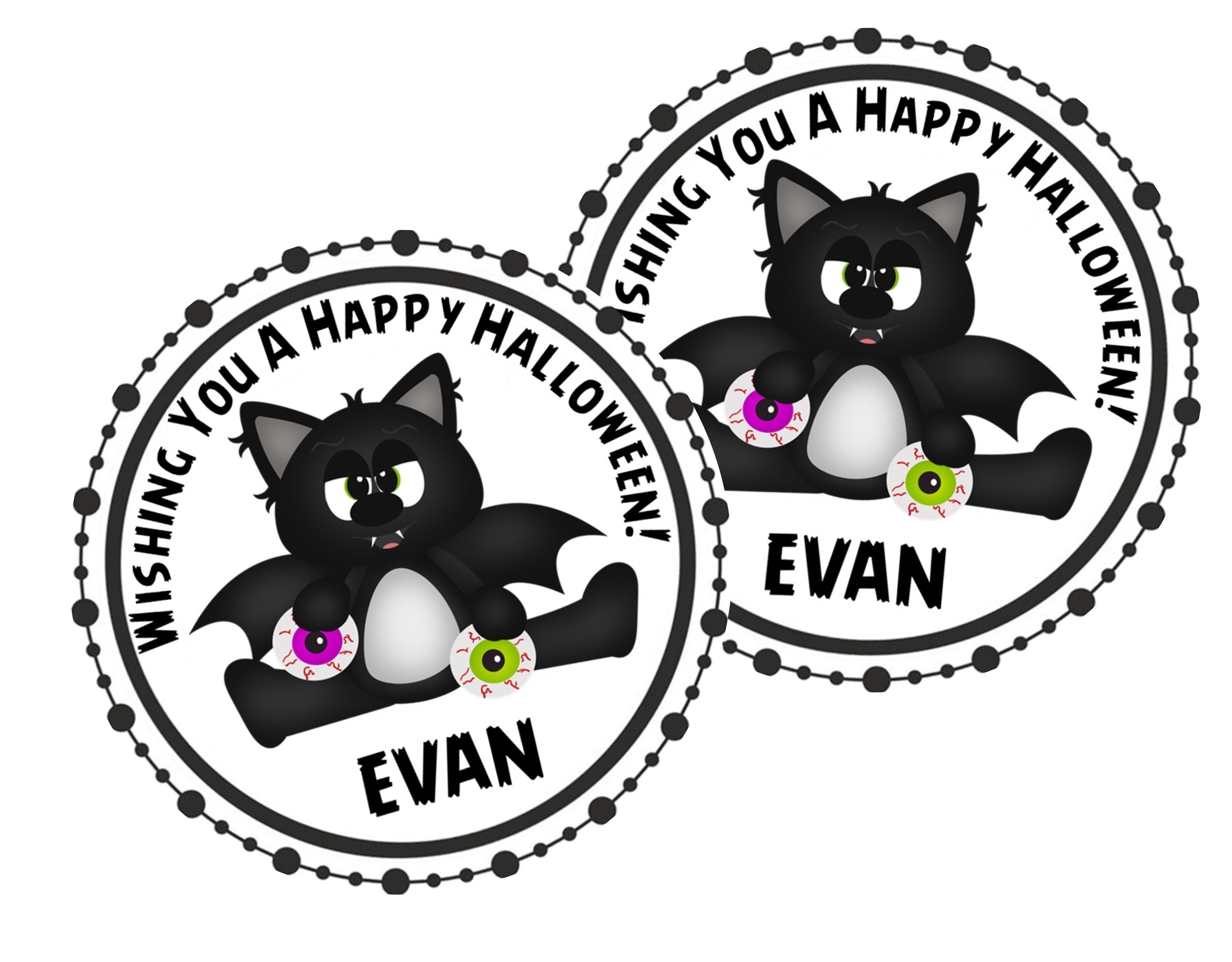 Black Bat Cat Halloween Stickers