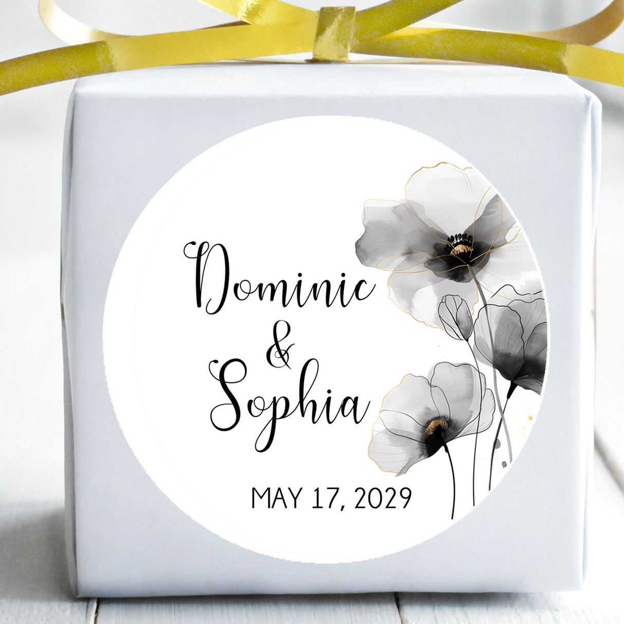 Black and white floral wedding sticker design