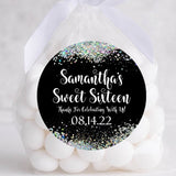 Black confetti Sweet 16 birthday sticker
