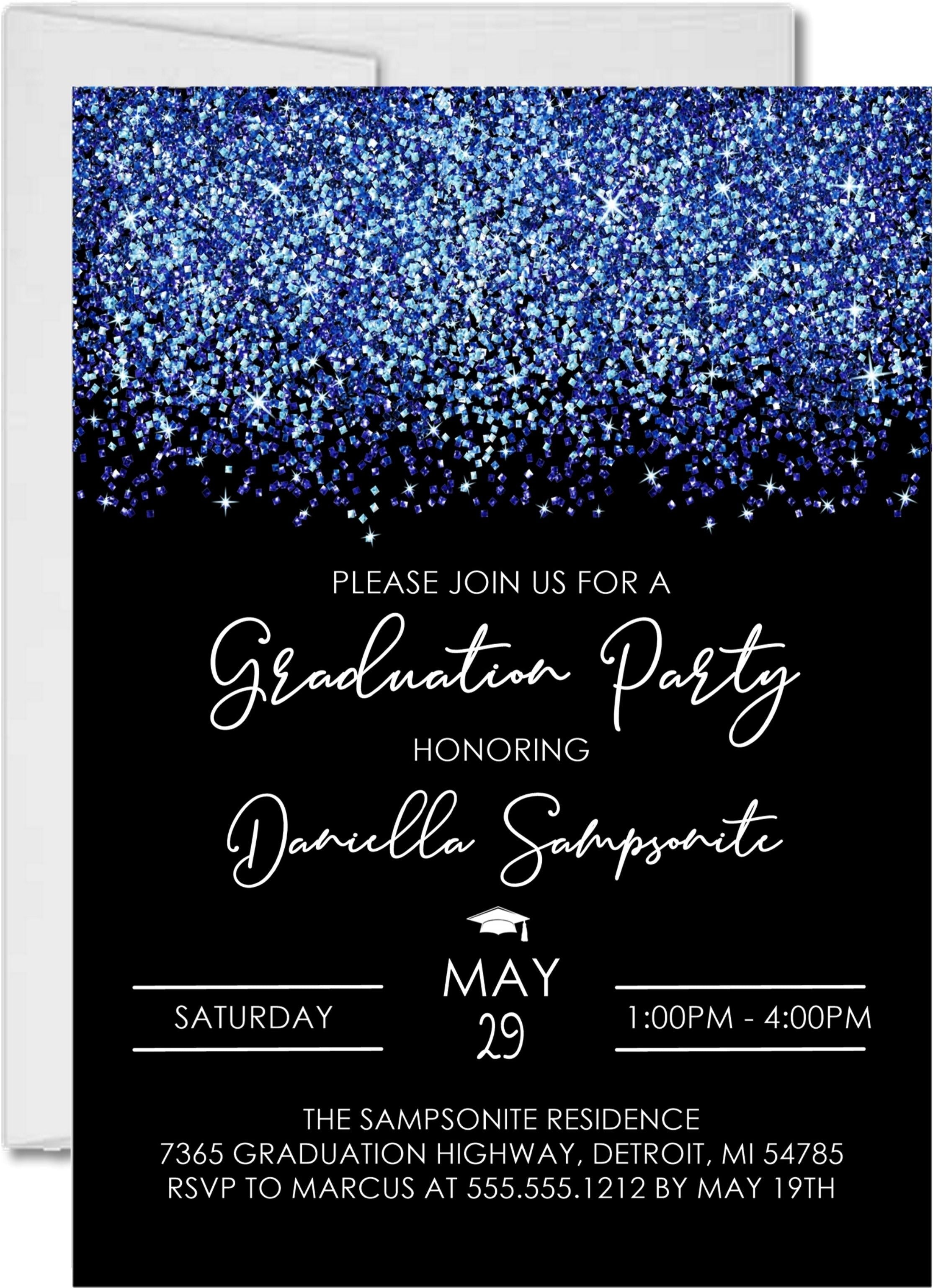 Blue And Black Graduation Party Invitations