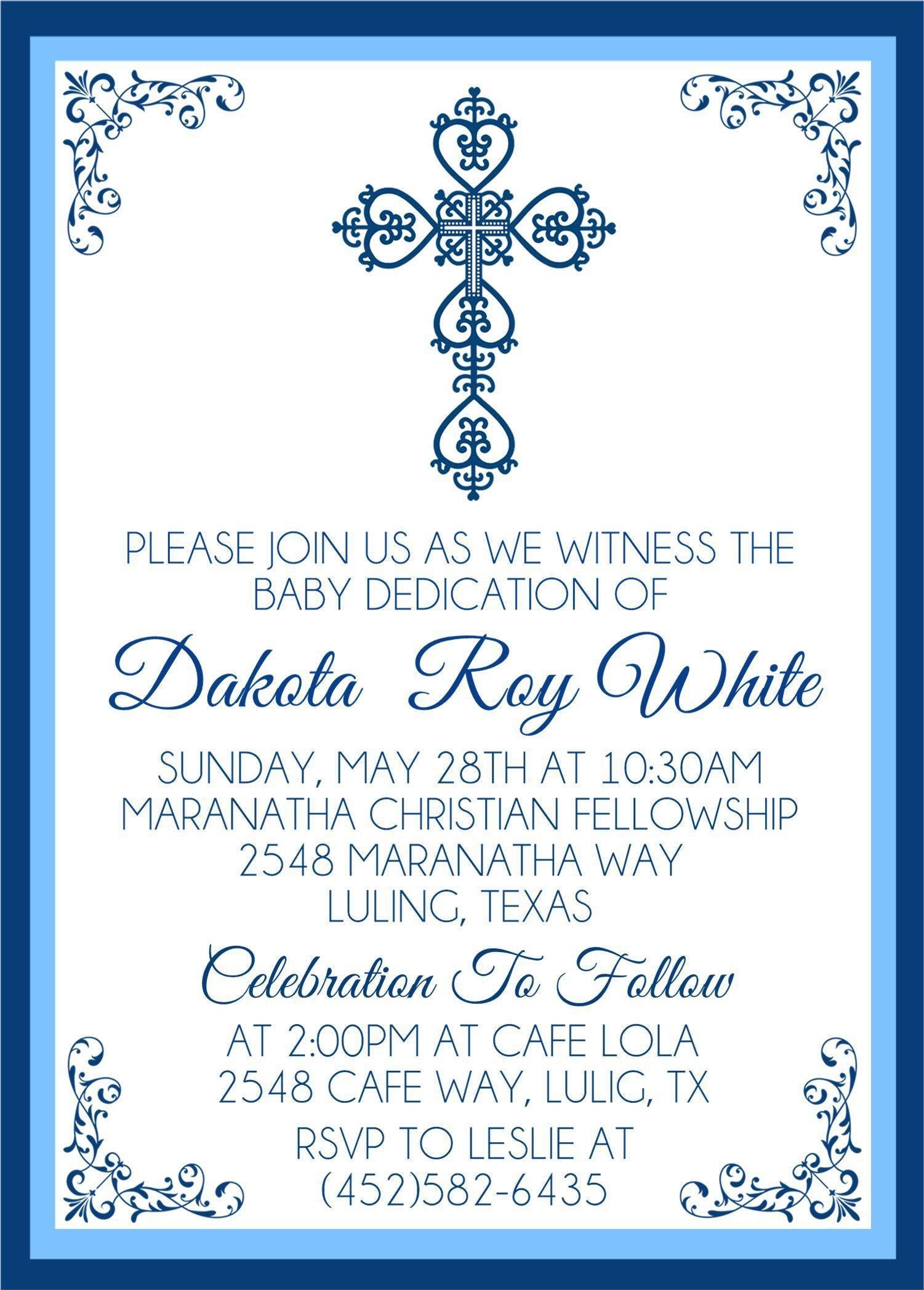 Blue And White Baby Dedication Invitations