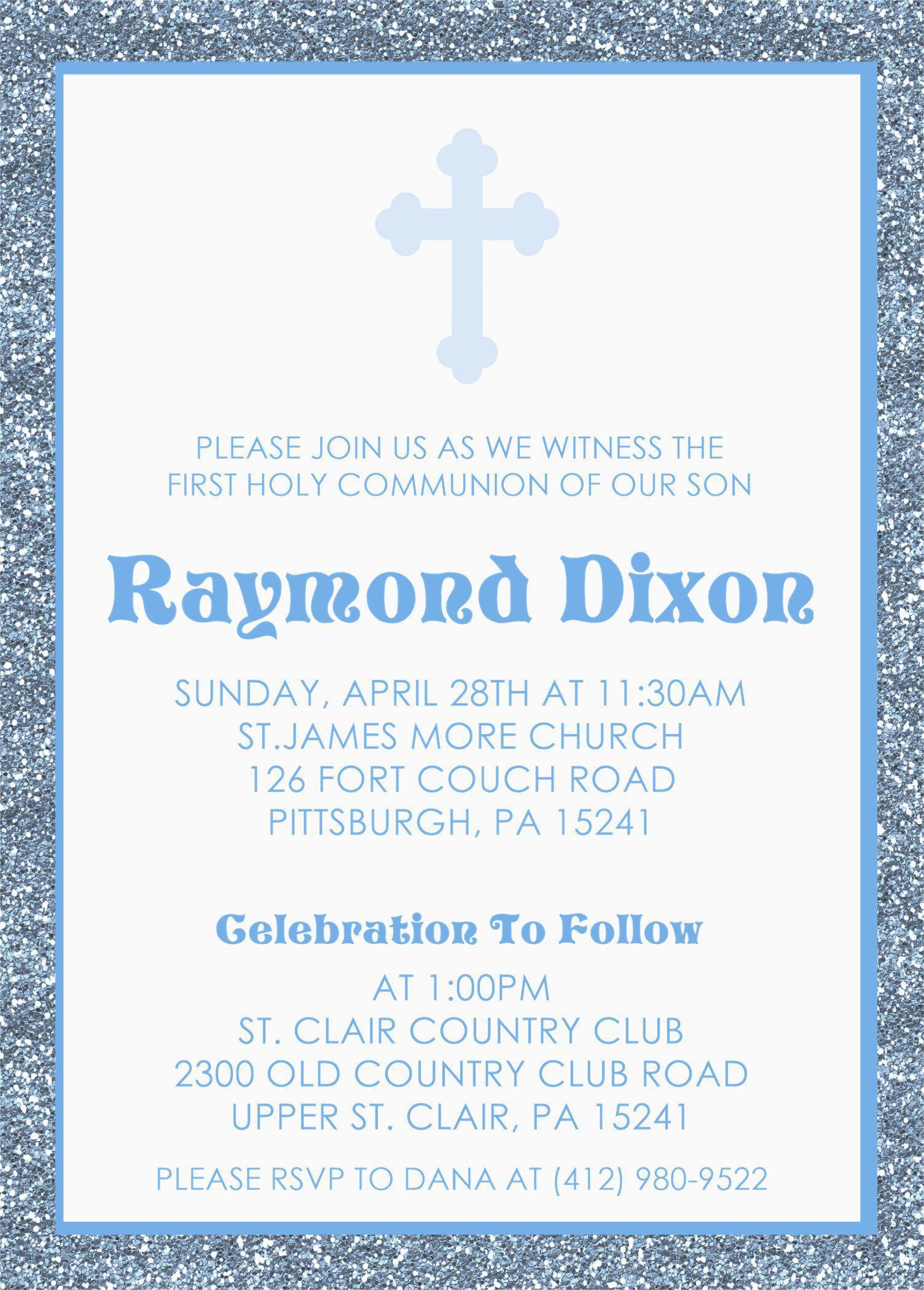 Blue And White First Communion Invitations