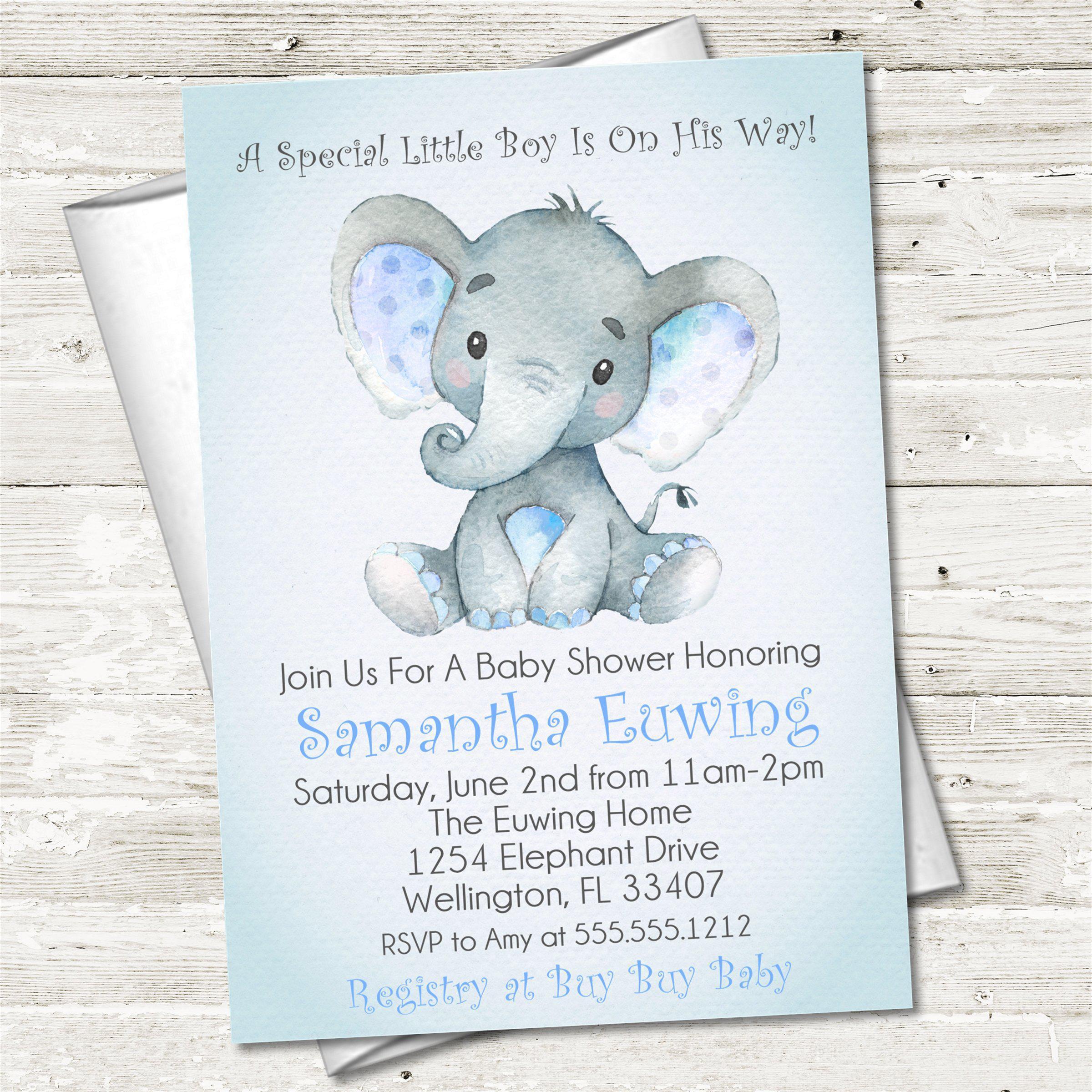 Blue Elephant Baby Shower Invitations