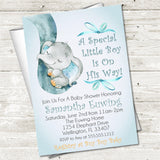 Blue Elephant Baby Shower Invitations