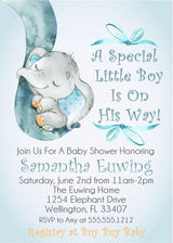 Blue Elephant Baby Shower Invitations