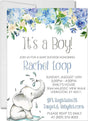 Blue Elephant Baby Shower Invitations