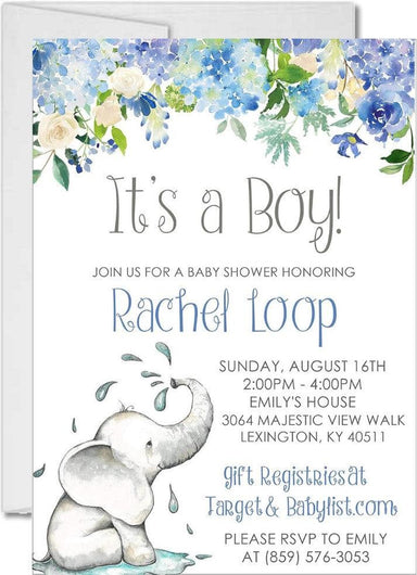 Blue Elephant Baby Shower Invitations