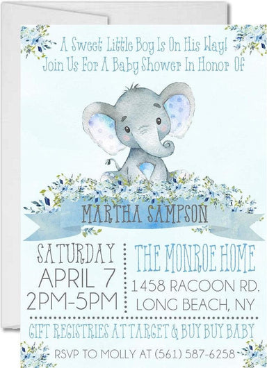 Blue Elephant Baby Shower Invitations