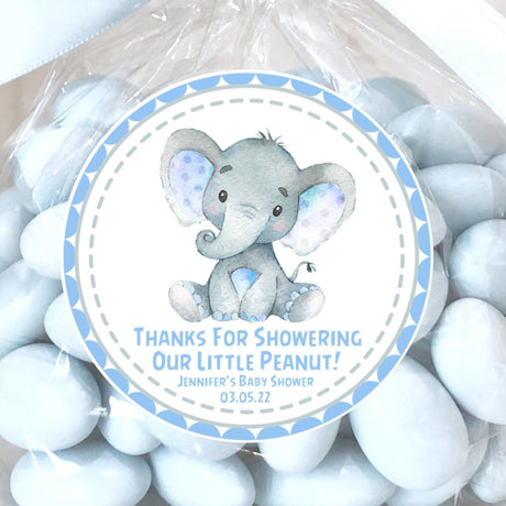 Blue elephant baby shower stickers – Little Peanut watercolor design