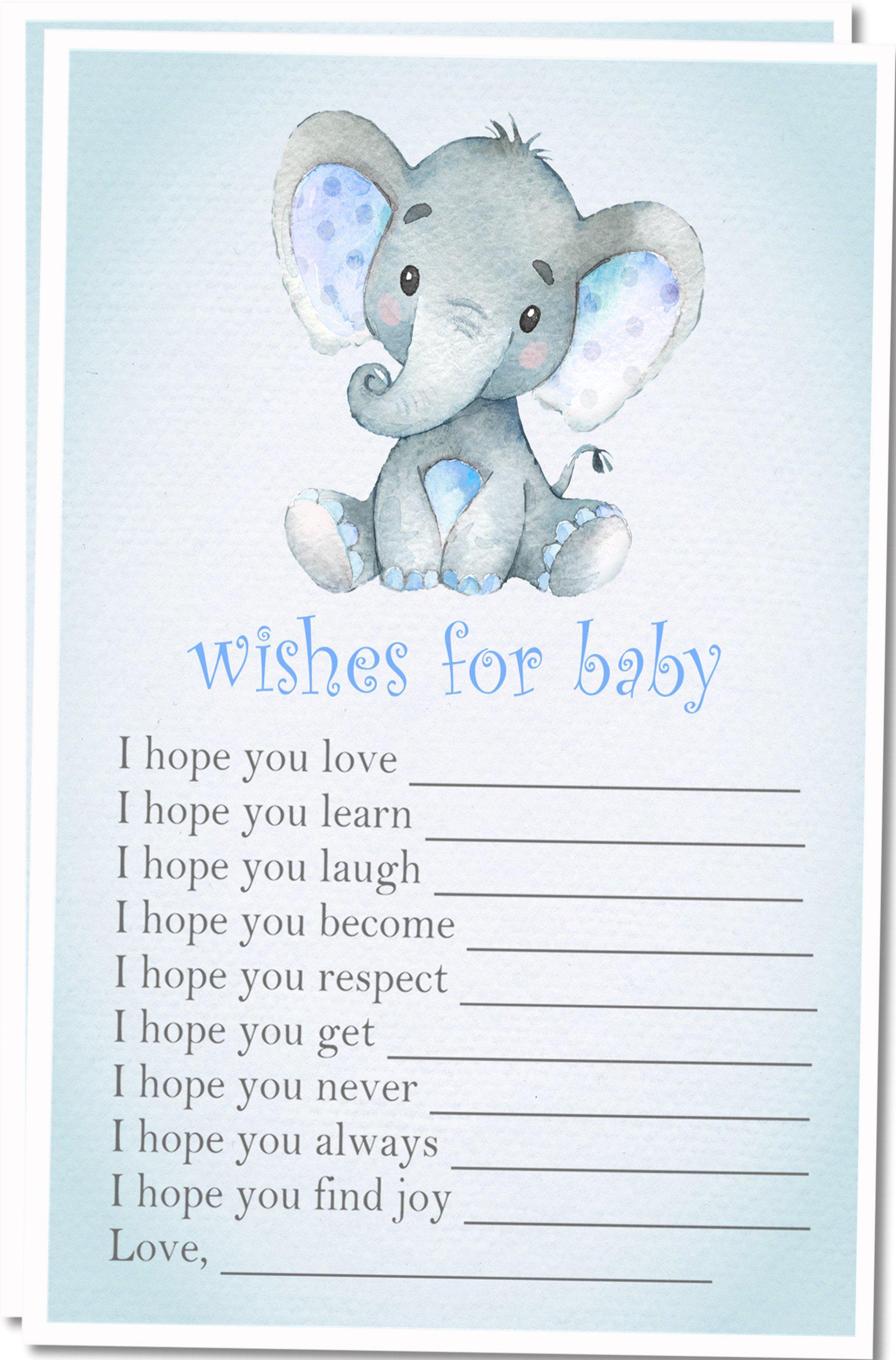 Blue Elephant Baby Shower Wish Cards