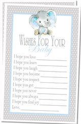 Blue Elephant Baby Shower Wish Cards