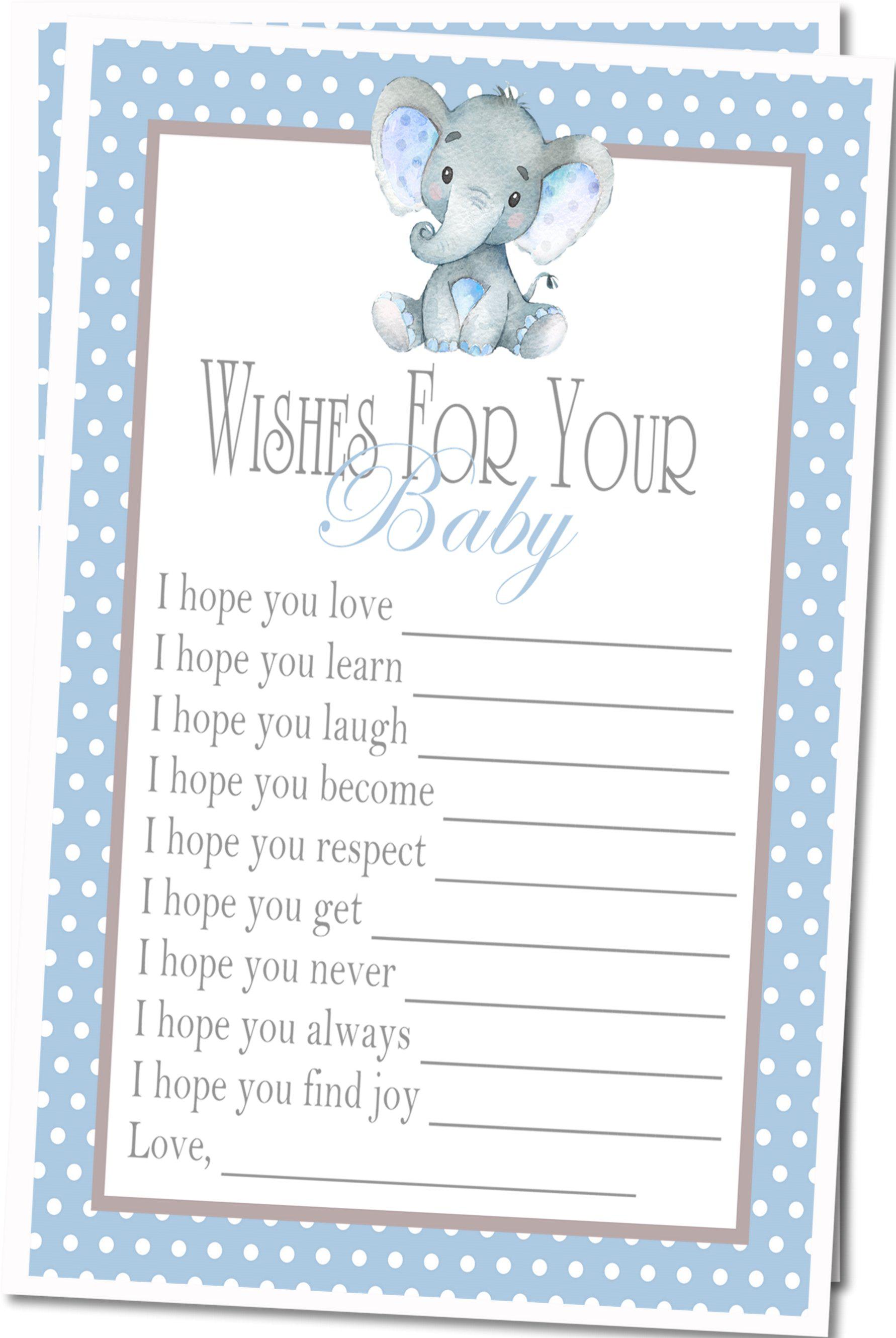 Blue Elephant Baby Shower Wish Cards