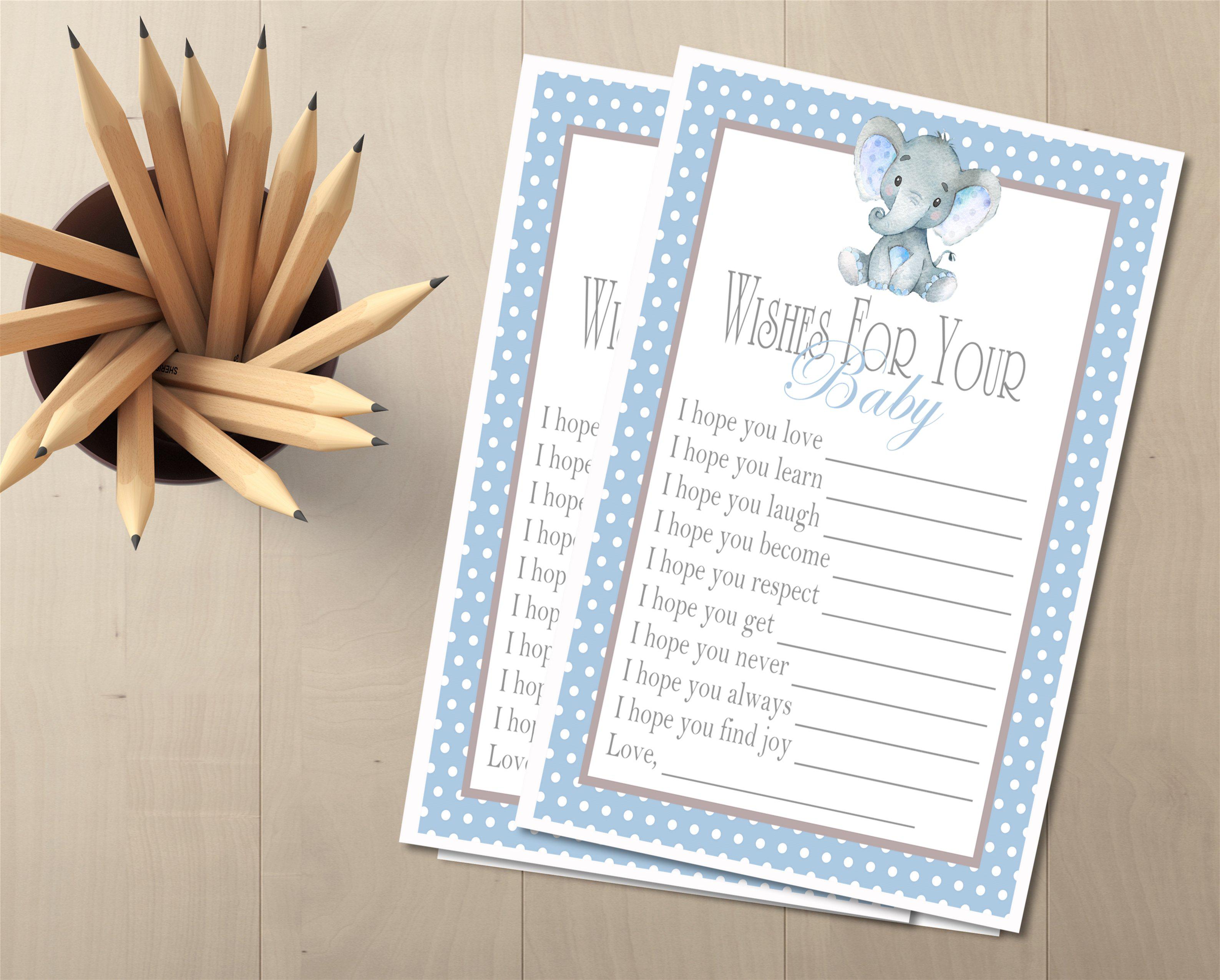 Blue Elephant Baby Shower Wish Cards