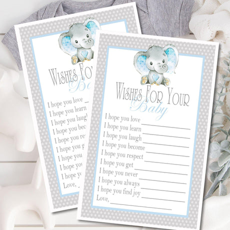 Blue Elephant Baby Shower Wish Cards