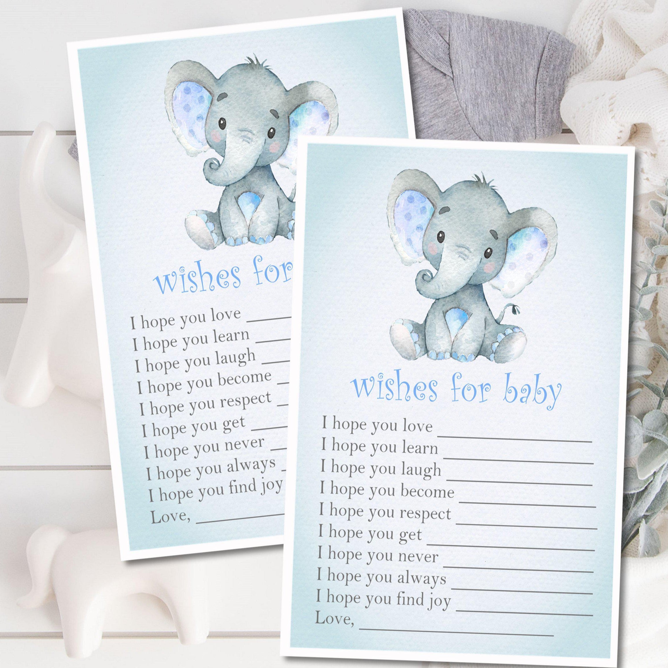 Blue Elephant Baby Shower Wish Cards