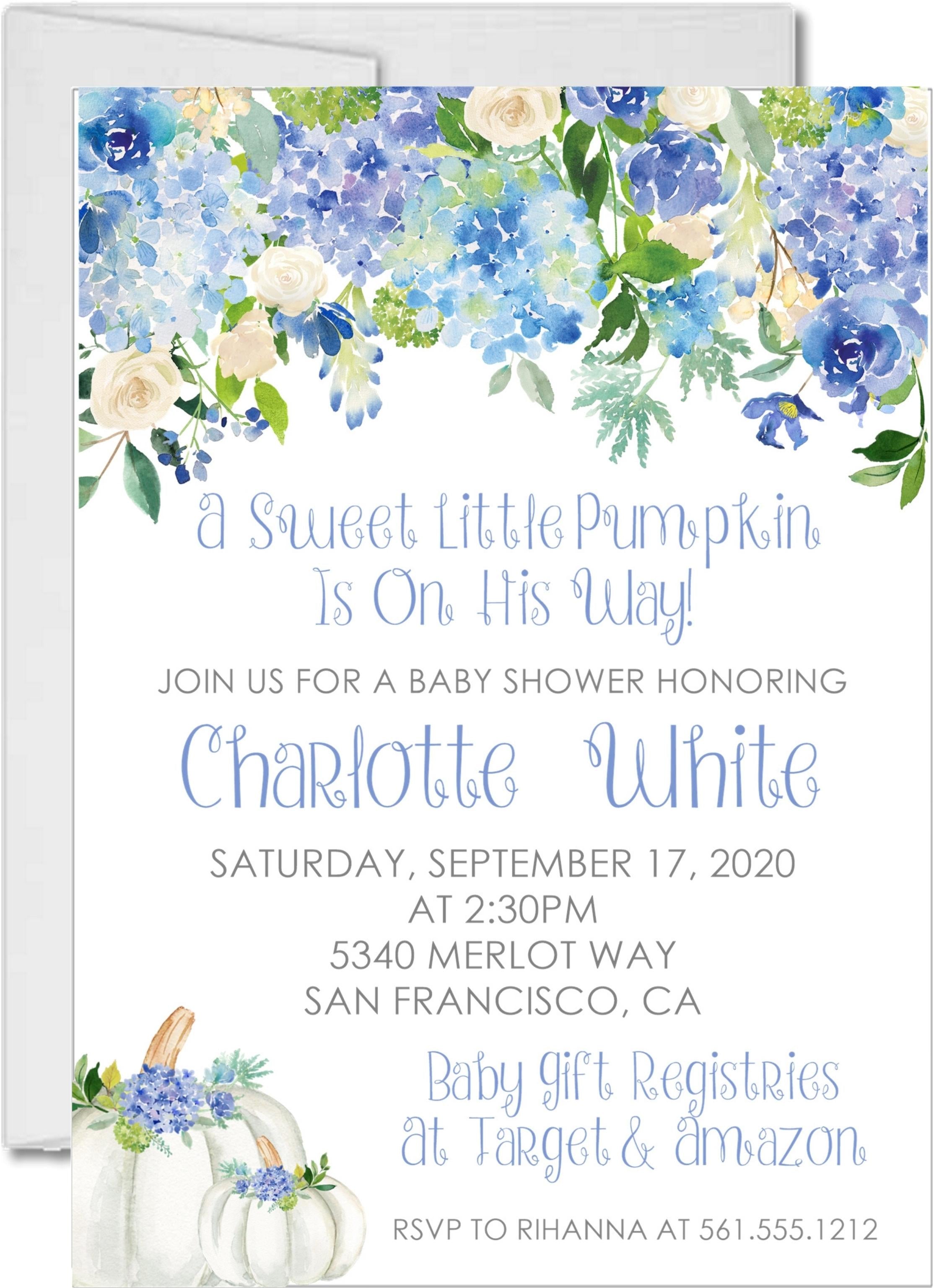 Blue Fall Pumpkin Baby Shower Invitations